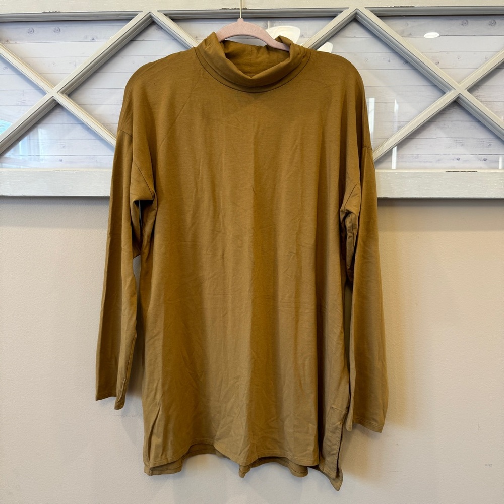J Jill  Luxe Supima‎ High Low Turtleneck Tunic Top Mustard Large Tall
